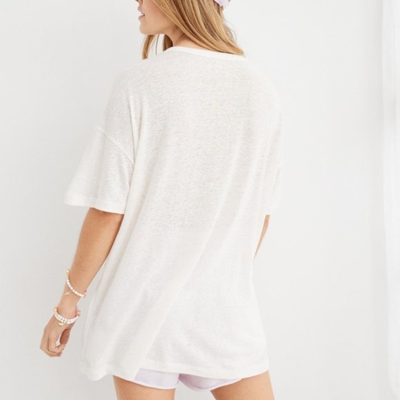 NEW Aerie Linen Breezy Boyfriend T-Shirt L - Picture 4 of 10